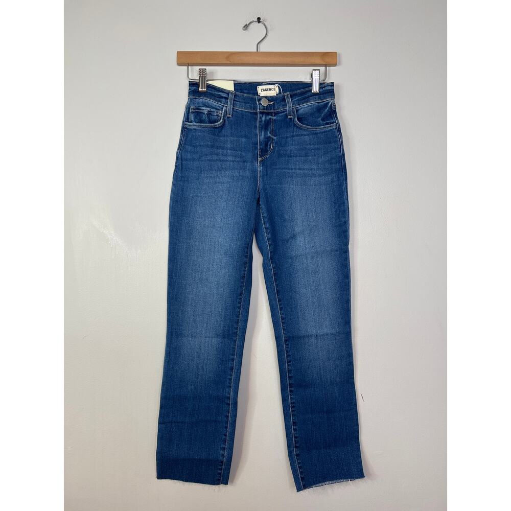 NWT L'agence Raw Hem Sada High Rise Crop Laredo Wash Denim Blue Slim Jean - Picture 2 of 7